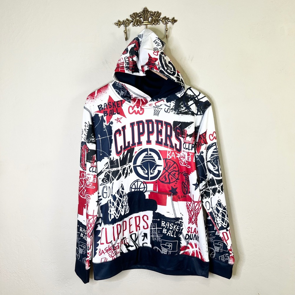 NBA LA Clippers Hoodie Graffiti Print Youth Size XL 18/20 Red White Blue New